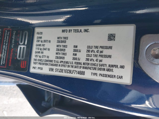 Tesla 2020 2020 5YJ3E1EC9LF714688 Image 9