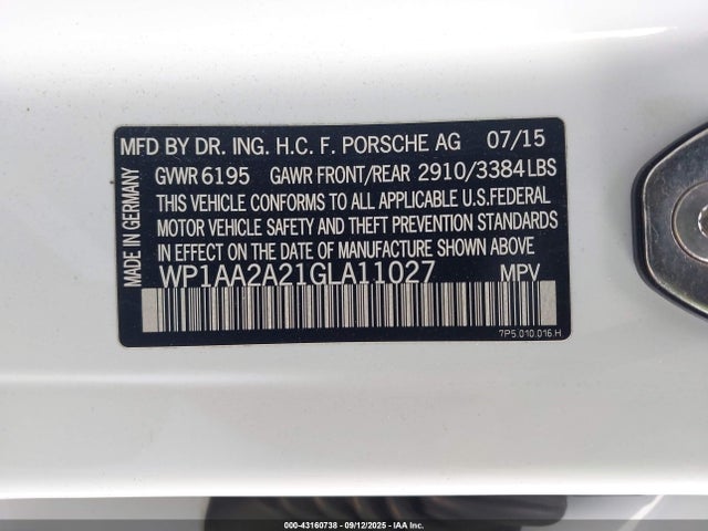 Porsche Cayenne 2016 WP1AA2A21GLA11027 Image 9