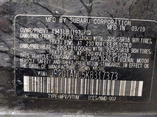Subaru naturally aspirated 2019 JF2GTANC5K8317373 Image 9