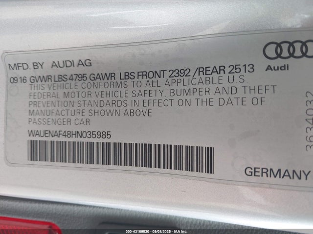 2017 AUDI A4 WAUENAF48HN035985 Photo 8