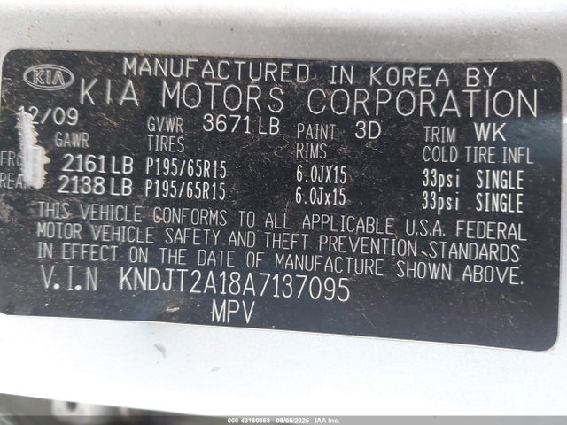 Aukcja sprzedaży 2010 Kia Soul, vin: KNDJT2A18A7137095, numer aukcji: 43160853