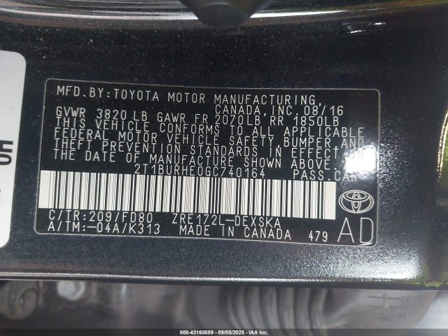 Toyota 2zr-fe 2016 2T1BURHE0GC740164 Image 9