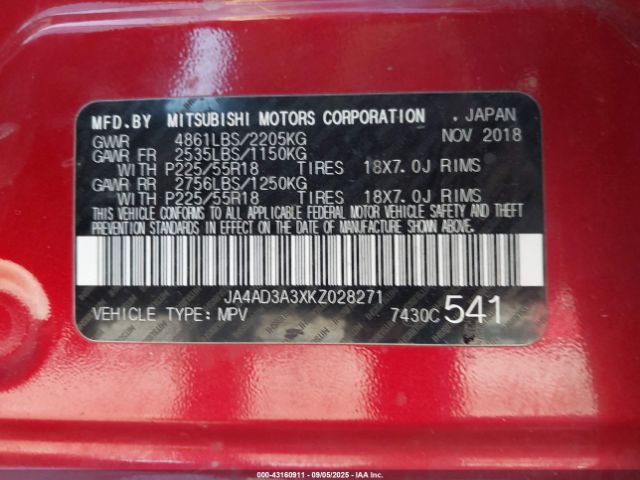 2019 MITSUBISHI OUTLANDER JA4AD3A3XKZ028271 Photo 8