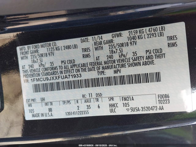 1FMCU9JXXFUA71933 Ford 2015