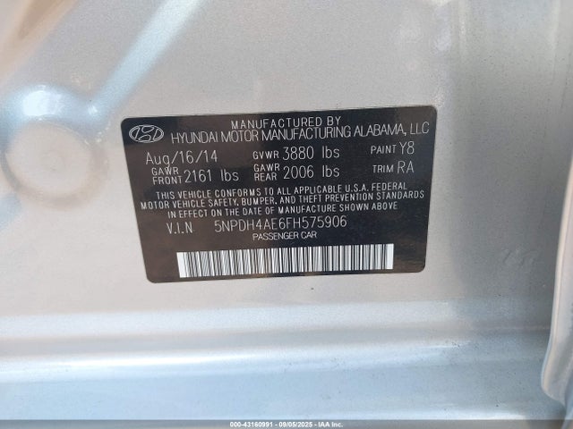 5NPDH4AE6FH575906 Hyundai dohc mpi nu