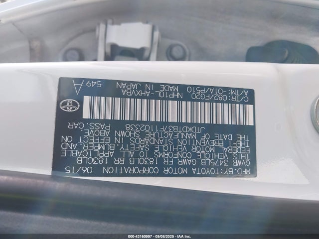 JTDKDTB37F1102338 Toyota 1nz-fxe+1lm