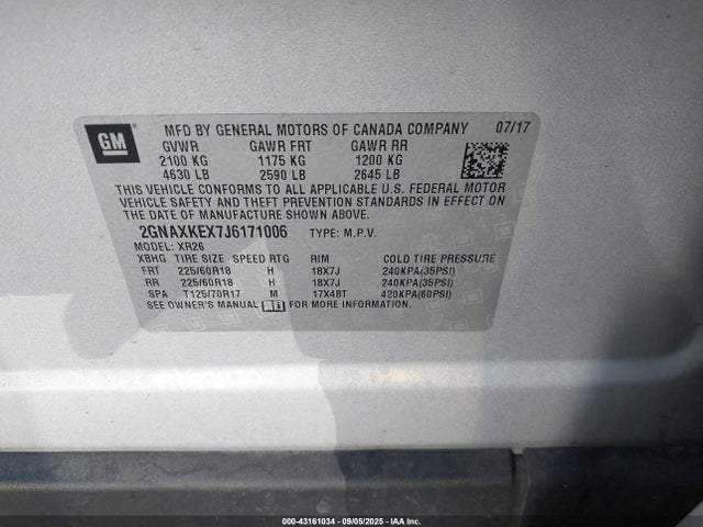 2GNAXKEX7J6171006 Chevrolet EQUINOX LT