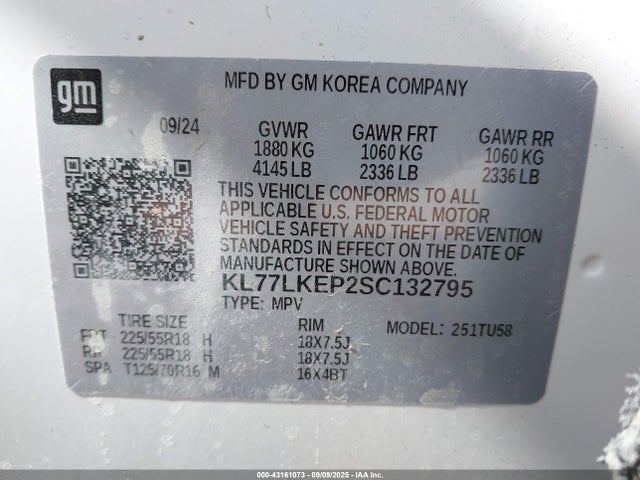 KL77LKEP2SC132795 Chevrolet lbp
