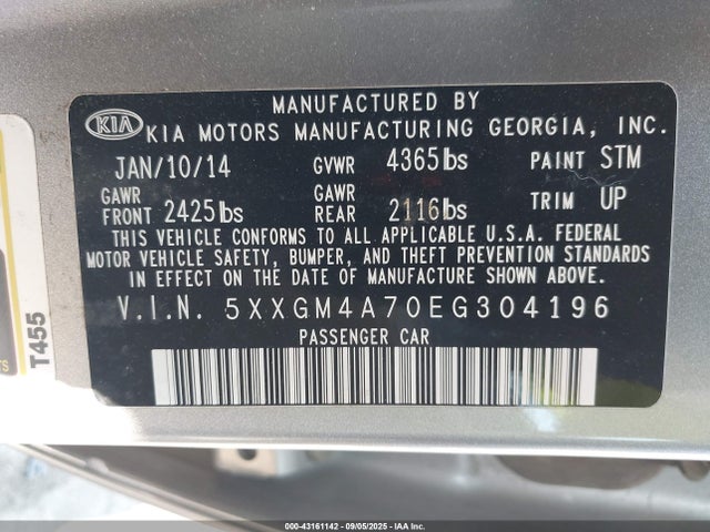5XXGM4A70EG304196 KIA dohc gdi theta ii