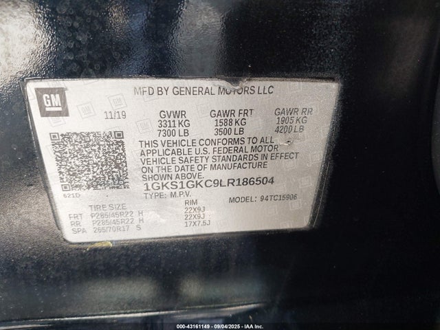 GMC l83 - spark ignited direct injection, variable valve timing, afm, e85 max, alum 2020 1GKS1GKC9LR186504 Image 9