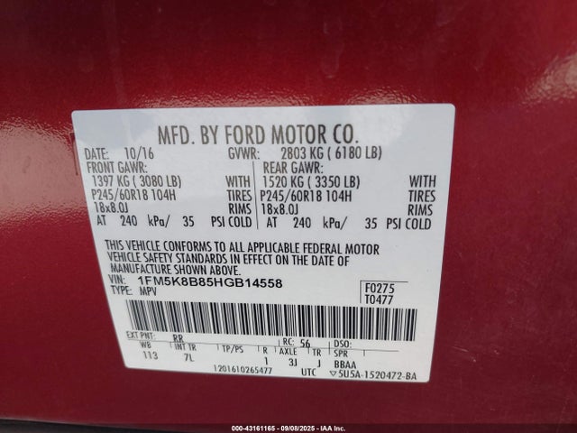 1FM5K8B85HGB14558 Ford 3.5l ti-vct