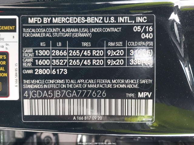 Mercedes-Benz m276 2016 4JGDA5JB7GA777626 Image 9