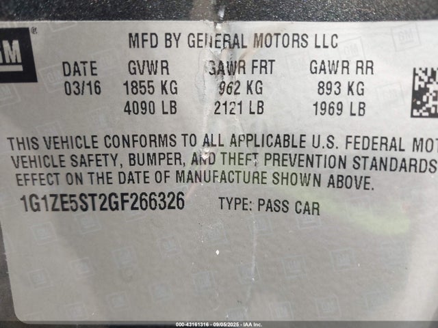 1G1ZE5ST2GF266326 Chevrolet lfv - di: direct injection, vvt, gen1 gmna