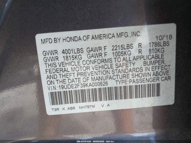 2019 ACURA ILX 19UDE2F39KA000626 Photo 8