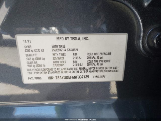 2022 TESLA MODEL Y 7SAYGDEF6NF337139 Photo 8