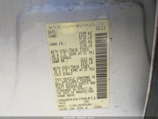 1N6AD0FR3EN706451 Nissan 2014
