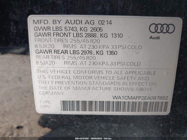 2014 AUDI Q5 WA1CMAFP2EA087892 Photo 8