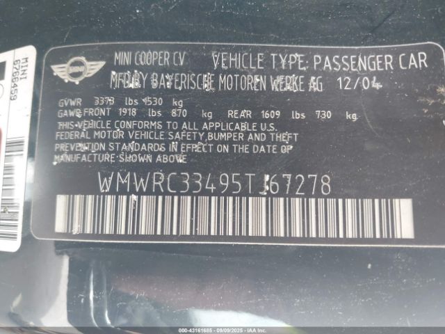 2005 MINI COOPER WMWRC33495TJ67278 Photo 8