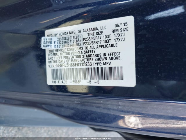 Honda j35z8 2015 5FNRL5H66FB115233 Image 9