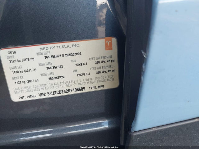 2019 TESLA MODEL X 5YJXCDE42KF198609 Photo 8