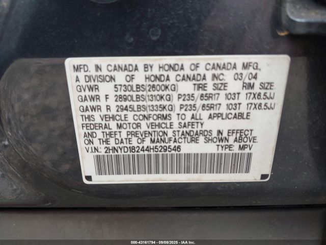 2004 ACURA MDX 2HNYD18244H529546 Photo 8