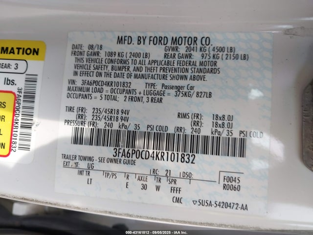 Ford 2019 2019 3FA6P0CD4KR101832 Image 9