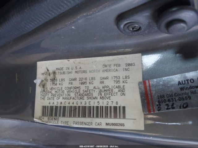2003 MITSUBISHI ECLIPSE 4A3AC44GX3E151278 Photo 8
