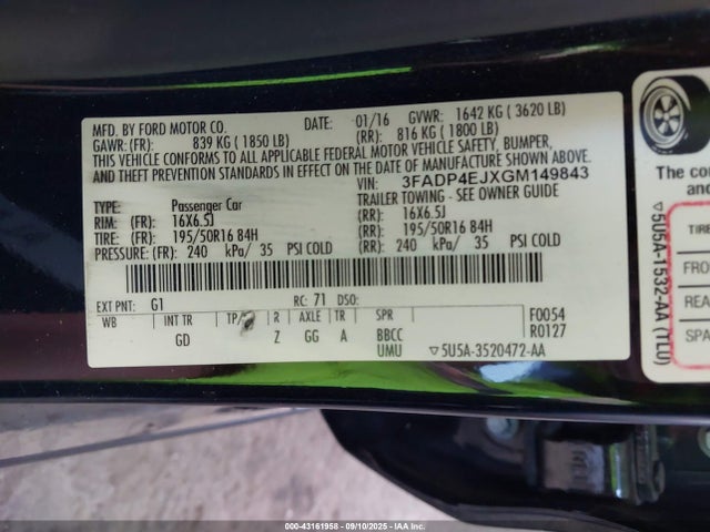 3FADP4EJXGM149843 Ford 1.6l ti-vct premium fuel