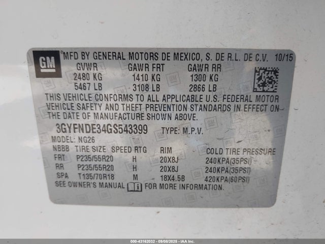 2016 CADILLAC SRX 3GYFNDE34GS543399 Photo 8