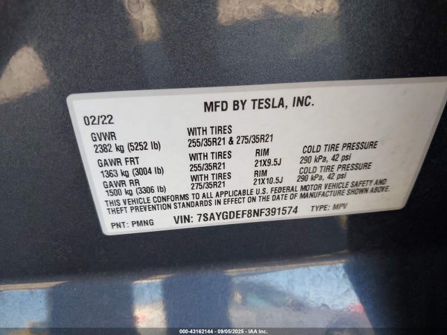 2022 TESLA MODEL Y 7SAYGDEF8NF391574 Photo 8