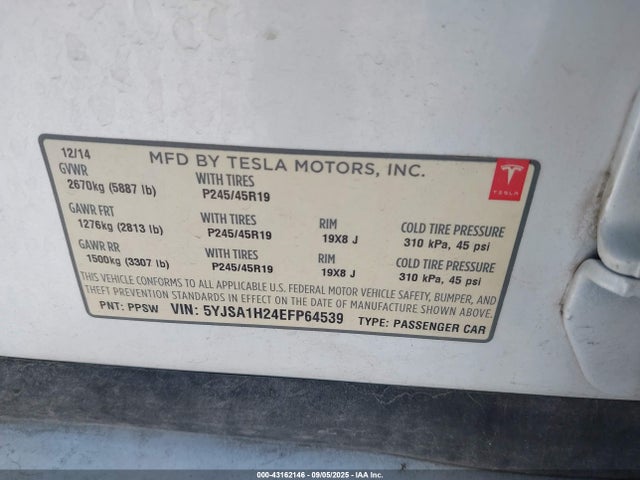 2014 TESLA MODEL S 5YJSA1H24EFP64539 Photo 8