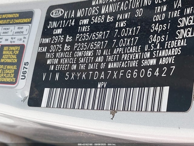 5XYKTDA7XFG606427 KIA gasoline 3.3 v6 gdi lambda ii