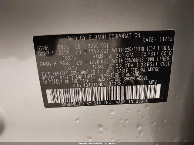 4S4BTGND4L3133878 Subaru u4