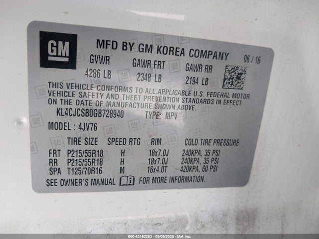 KL4CJCSB0GB728940 Buick luv - vvt, alum gme e85 max
