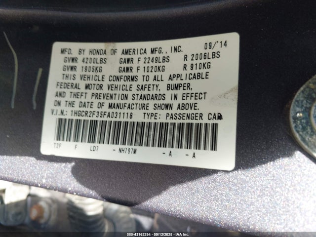 Honda k24w1 2015 1HGCR2F35FA031118 Image 9