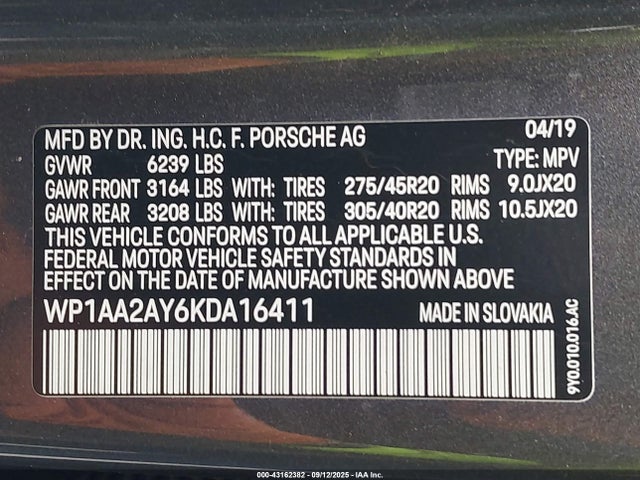 Porsche Cayenne 2019 WP1AA2AY6KDA16411 Image 9