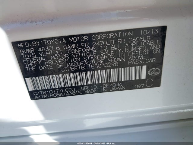 Lexus 2gr-fse 2014 JTHBE1BL1E5030298 Image 9