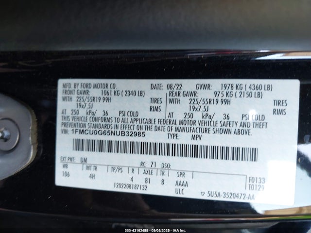 1FMCU0G65NUB32985 Ford dragon di tc