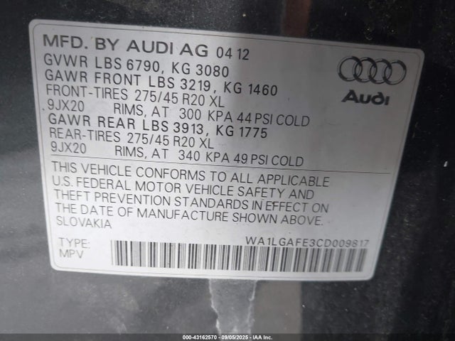 2012 AUDI Q7 WA1LGAFE3CD009817 Photo 8