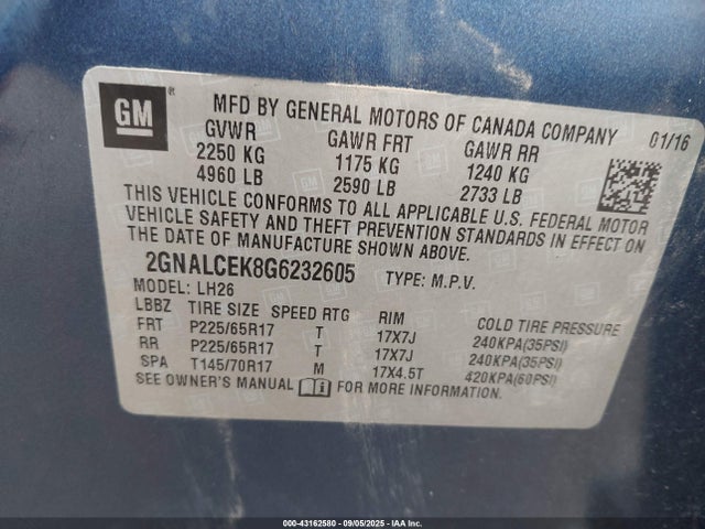Chevrolet lea - e85 max, aluminum 2016 2GNALCEK8G6232605 Image 9