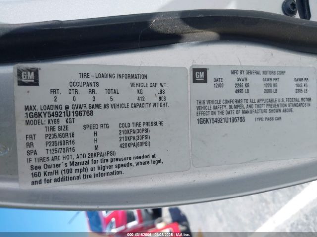 2001 CADILLAC SEVILLE 1G6KY54921U196768 Photo 8