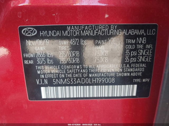 5NMS33AD0LH199008 Hyundai gdi theta ii