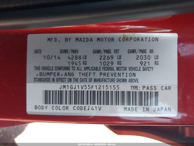JM1GJ1V55F1215155 Mazda MAZDA6