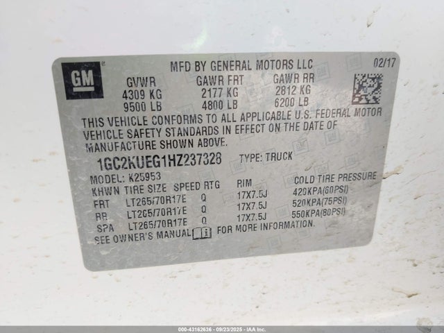 1GC2KUEG1HZ237328 Chevrolet l96 - e85 max, iron