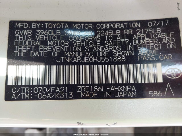 JTNKARJE0HJ551888 Toyota 2zr-fae