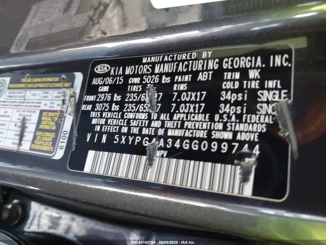 5XYPG4A34GG099744 KIA dohc gdi theta ii