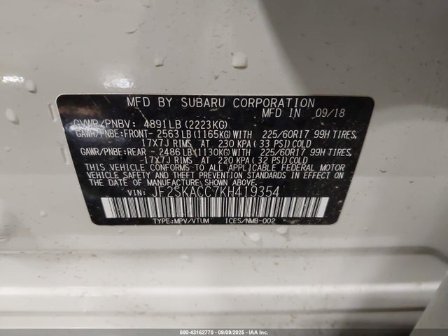 JF2SKACC7KH419354 Subaru naturally aspirated u5