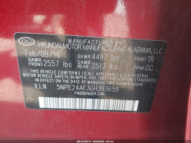5NPE24AF3GH393659 Hyundai dohc gdi theta-ii