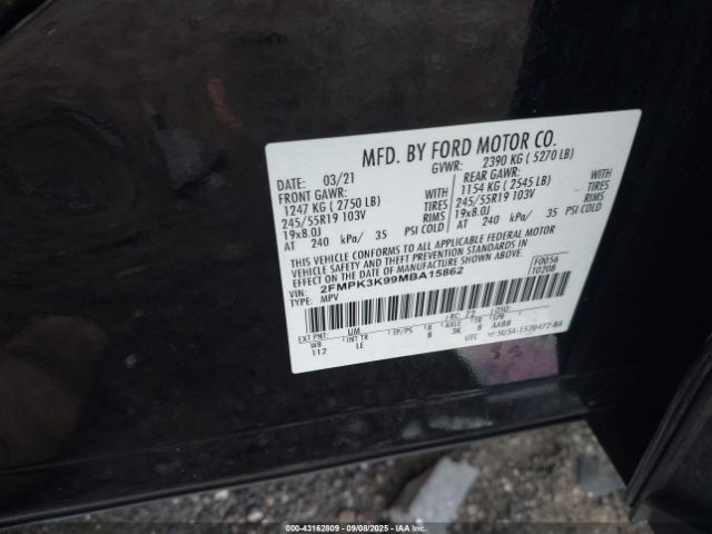 2021 FORD EDGE 2FMPK3K99MBA15862 Photo 8