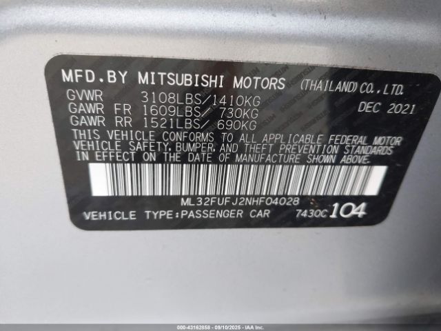 2022 MITSUBISHI MIRAGE G4 ML32FUFJ2NHF04028 Photo 8